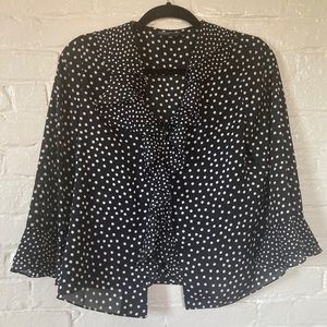 Black & White Polka Dot Jones New York Signature Ruffle Blouse Size Small